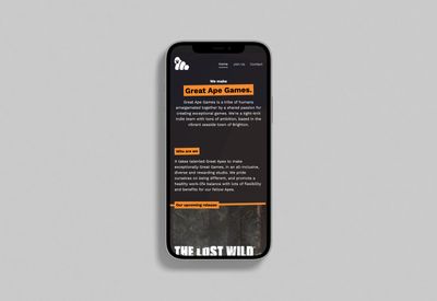 Website browser on iPhone with Great Ape Games website open