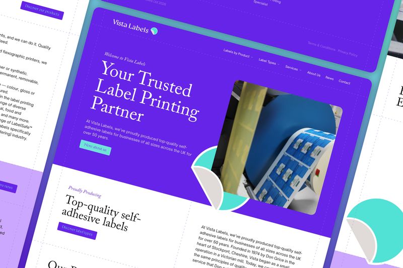 Website layout of Vista Labels website.