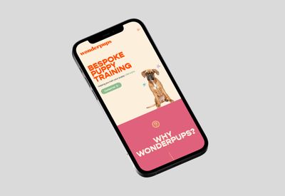 Website browser on iPhone with Wonderpups website open